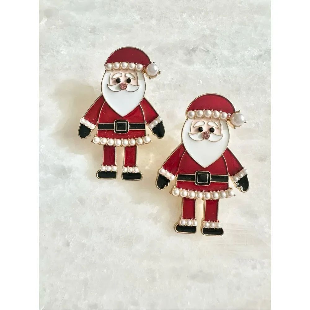 Christmas Holly Jolly Santa Claus with pearl detailed dangle earrings 